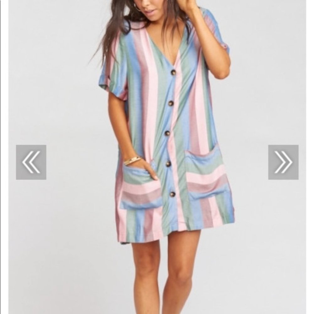 Show Me Your MuMu Striped Mini Dress - Blue, Pink, Green - Picture 2 of 6